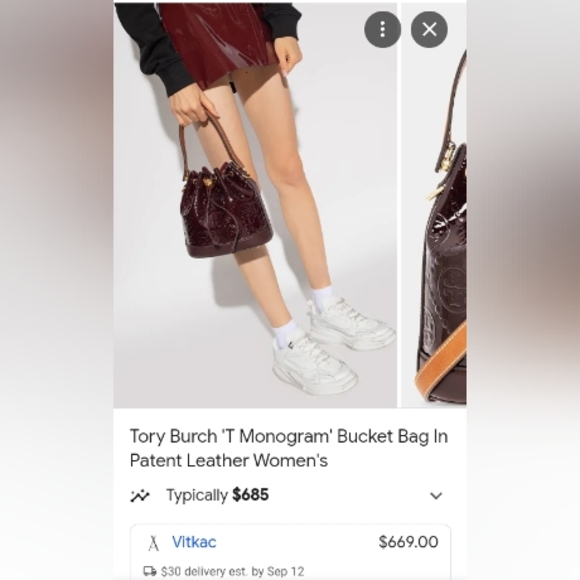 Tory Burch T Monogram Patent Embossed Bucket Bag & Wallet in Albarossa - Picture 3 of 17